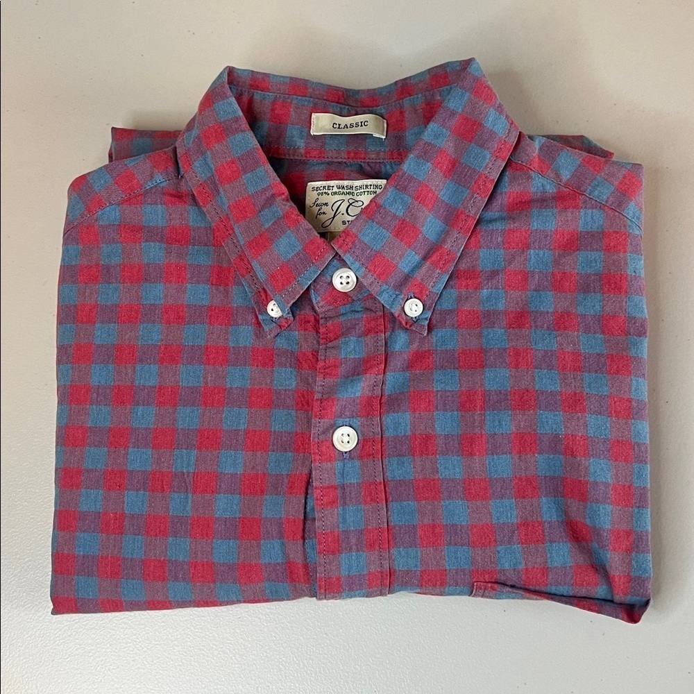 JCrew Classic Fit Stretch Button Down Shirt Red/Blue Plaid Size Small